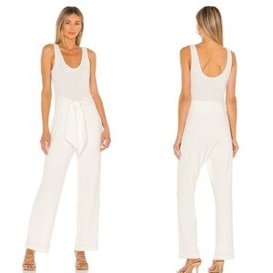 Saylor | Molly Wide Leg Ribbed Knit Jumpsuit in Ivory